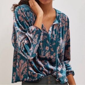 Anthropologie Faustine Printed Velvet Peasant Blouse Top M NWT